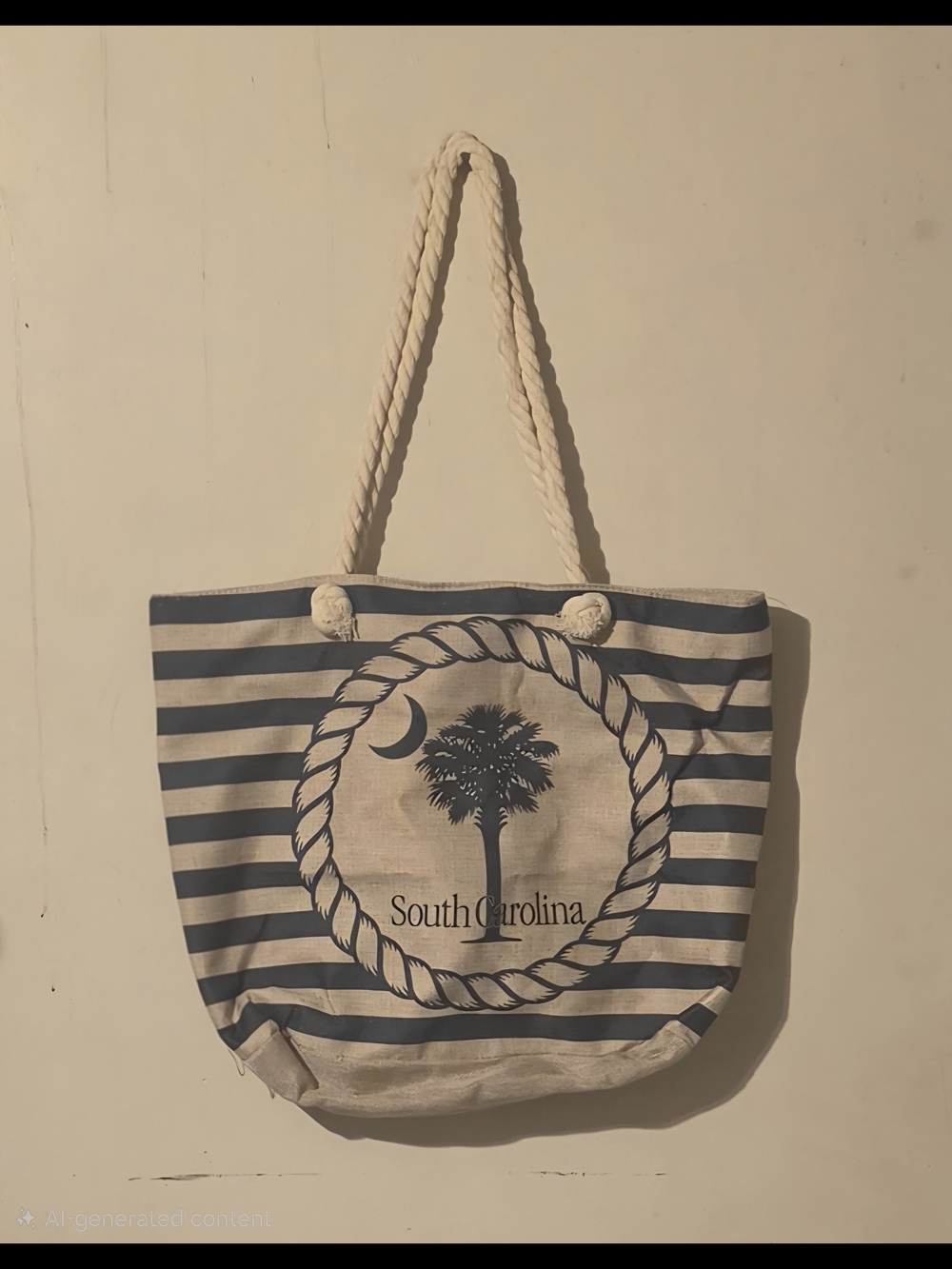 South Carolina Navy Canvas & Cream Striped Rope-Handle Tote Bag